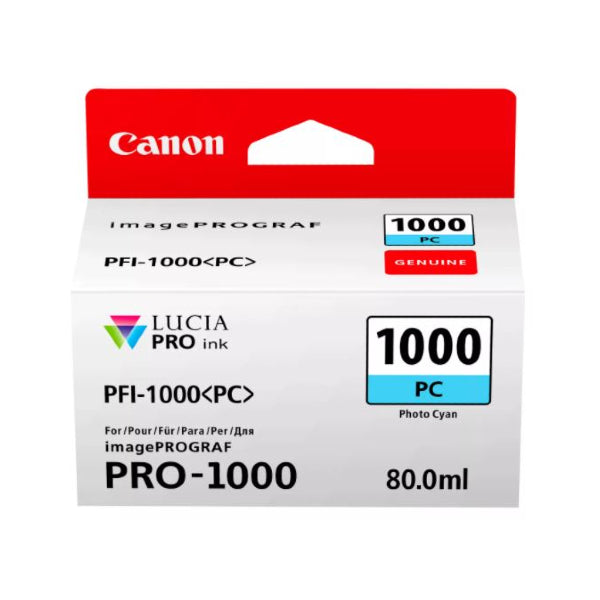 Canon Cartuccia Inchiostro Ciano Fotografico PC PFI-1000 x Stampante Canon ImagePrograf PRO-1000 Canon Cartuccia Inchiostro Ciano Fotografico PC PFI-1000 x Stampante Canon ImagePrograf PRO-1000